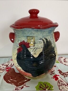 Certified international Susan Winget Le Rooster Jar Farm/Country Decor 9-3/4”